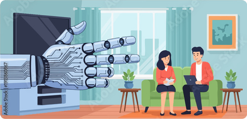 Robotic arm interaction with humans in a modern living room setting