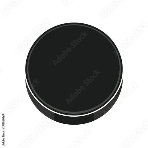 Black hockey puck on white background