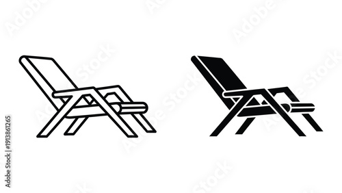 Deck chair outline and silhouette