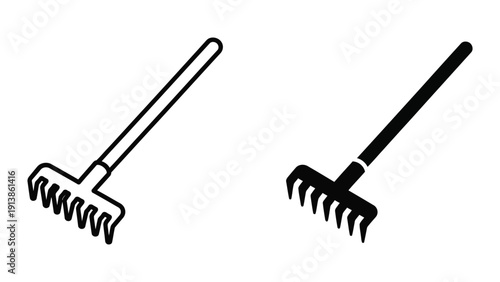 Rake icons in black and white outline