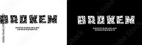 Broken glass display font with sharp, shattered letterforms. Perfect for posters, logos, headlines, horror designs, movie titles, and edgy graphic projects. Suitable for print and digital use.