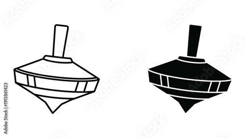 Black and white illustration of two spinning tops