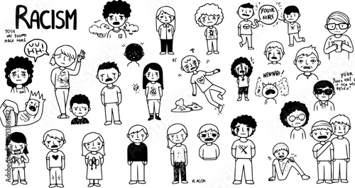 Racism Illustration: Diverse Depiction of Discrimination  Pain