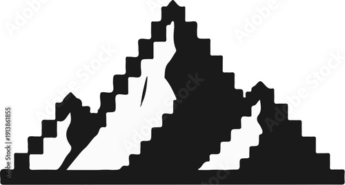 Stylized black and white jagged mountain peaks against a white background