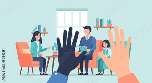 Session in progress with therapist, client, and family member