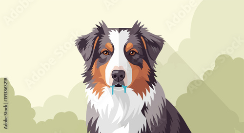 Stylized portrait of a dog with drool dripping from its mouth