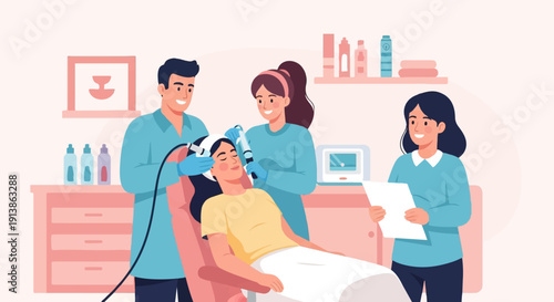 Spa treatment session with a patient receiving facial care