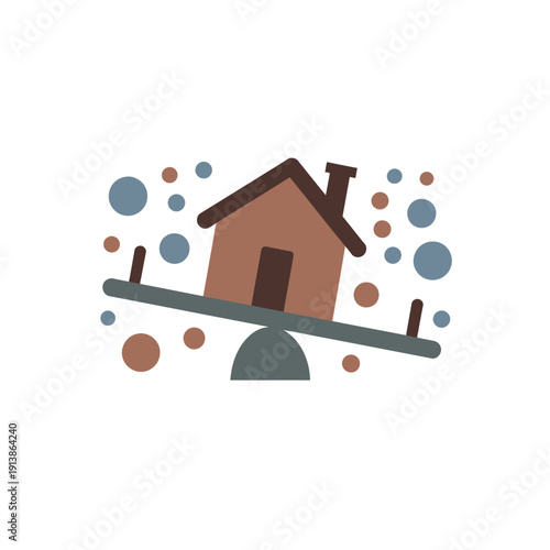 House instability concept balances precariously on a seesaw mechanism.