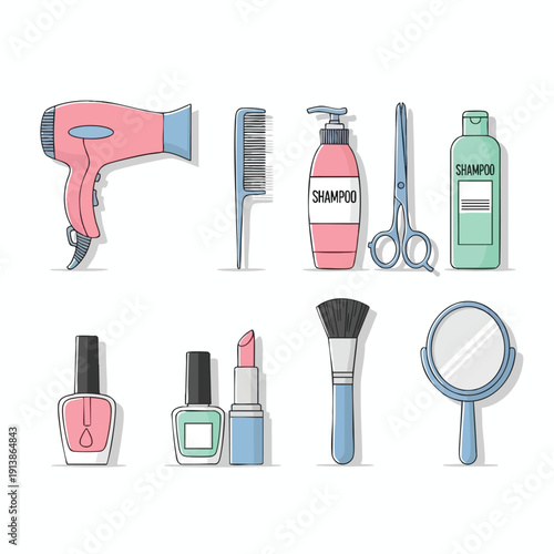 Collection of Beauty and Personal Care Tools Set for Makeup and Hair Styling