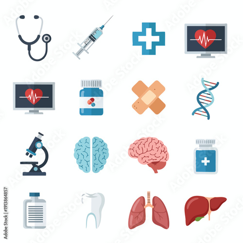 Collection of Medical and Science Icons for Healthcare and Research