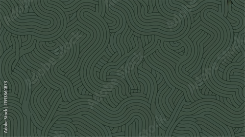 A visually appealing and intricate seamless pattern texture composed of flowing, curved, wave-like lines on a dark green background
