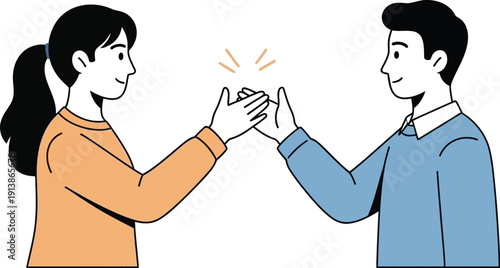 Illustration depicting two diverse business colleagues sharing a positive high five gesture symbolizing partnership agreement and mutual success achievement