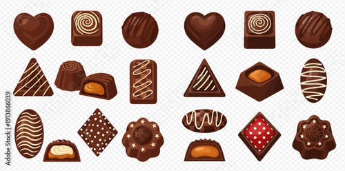 Assortment of delicious chocolate candies in various shapes and designs, perfect for gifts or sweet treats.