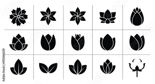 set of black and white flowers