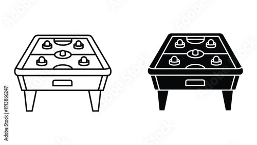 Black and white drawing of two foosball tables