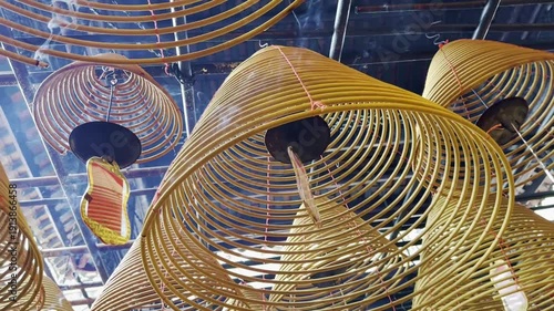 Incense coils hang from the ceiling of Man Mo Temple.