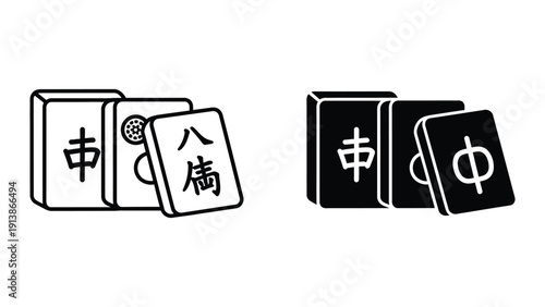 Mahjong tiles in black and white