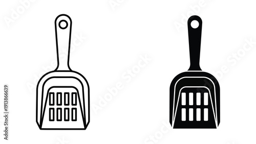 Dustpan icons in black outline and filled styles