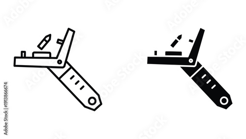 Simple black and white illustration of a clip