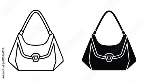 Handbag illustration in black and white