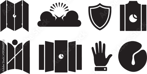 Black and white icons for security and protection