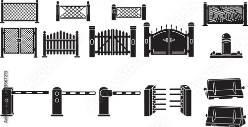 Various Fence and Gate Designs in Black and White