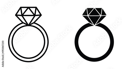 Simple black and white diamond ring illustrations