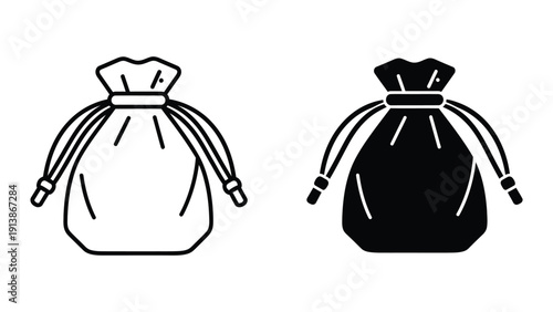 Drawstring bag icon set