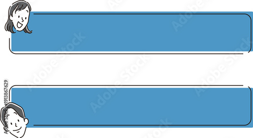 笑顔の女性と男性の顔と吹き出しのシンプルな手書き風イラスト素材セット