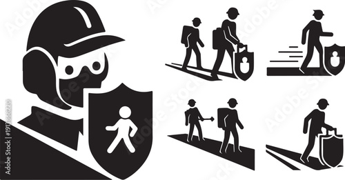 Security Guard Protecting People and Belongings with Shield