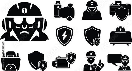 Security icons set with shields and cameras
