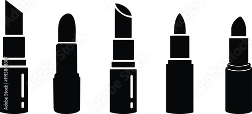 Lipstick vector icons set, cosmetic makeup silhouette and outline collection, beauty fashion symbol group isolated on transparent background for branding and salon design