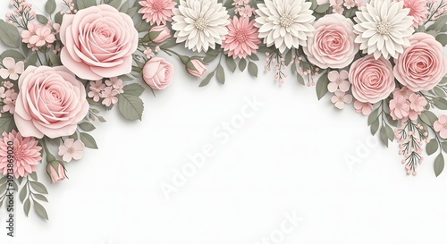 Pink and white flowers on a white background isolated on white background
