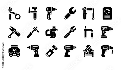 Workshop tool icons collection flat vector design