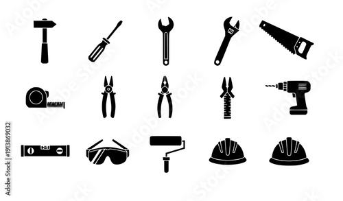 Construction and repair tools flat vector collection