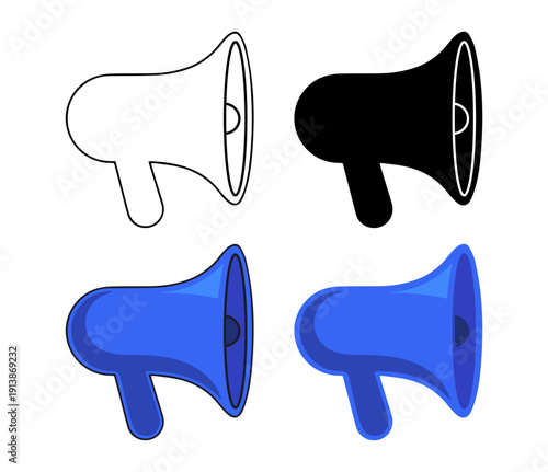 Megaphone and marketing announcement icons, flat symbols with loudspeaker for digital advertising promotion news and social communication vector illustration
