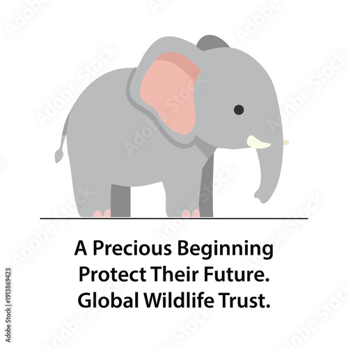 Cute Baby Animal Illustration in Minimalist Flat Style for Global Awareness Campaign
