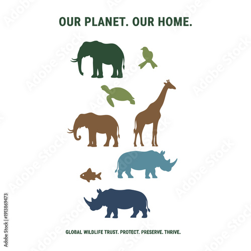 Minimalist Wildlife Silhouettes Flat Vector Poster for Environmental Conservation