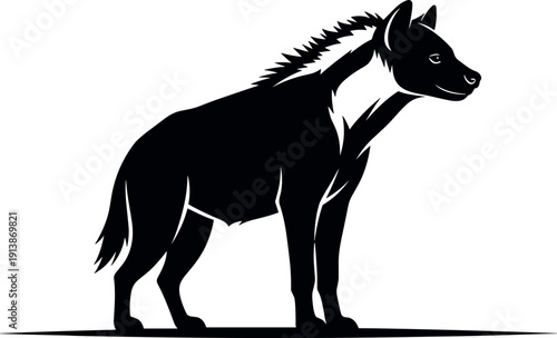 Hyena silhouette vector illustration, black and white animal art, wildlife predator design, nature profile graphic, minimal artwork, African savanna creature