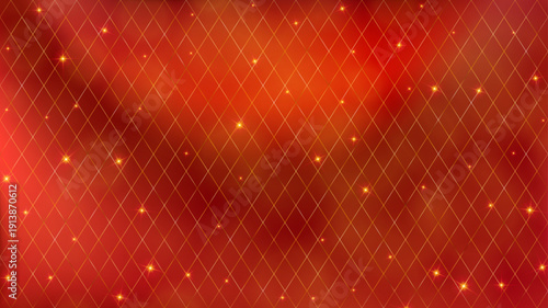 Red gold geometric pattern of diamonds. Diagonal grid bg