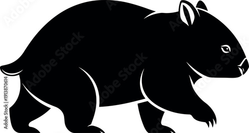 Wombat silhouette vector illustration, black and white animal art, Australian wildlife design, nature profile graphic, minimal artwork, marsupial creature