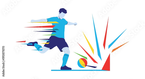 Soccer Player Kicking Ball with Motion.