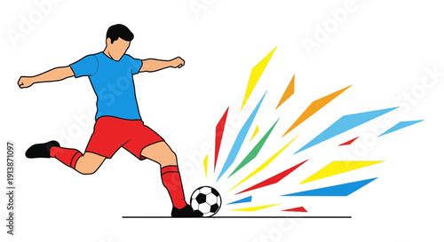Man Kicking Soccer Ball with Motion.