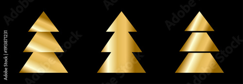 Geometric gold gradient Christmas tree. Holiday elegant set.