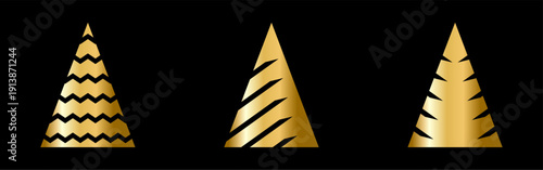 Geometric gold gradient Christmas tree. Holiday elegant set.