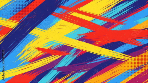 Vibrant abstract illustration featuring dynamic shapes and colors from a close-up viewpoint