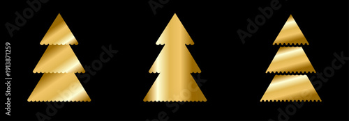 Geometric gold gradient Christmas tree. Holiday elegant set.