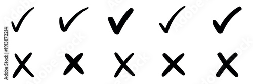 Check Mark Icon Set, Hand Drawn Tick Vector Symbols