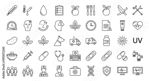 Medical And Healthcare Line Icon Vector Set With Hospital Pharmacy Treatment And Health Service Symbols In Thin Outline Style
