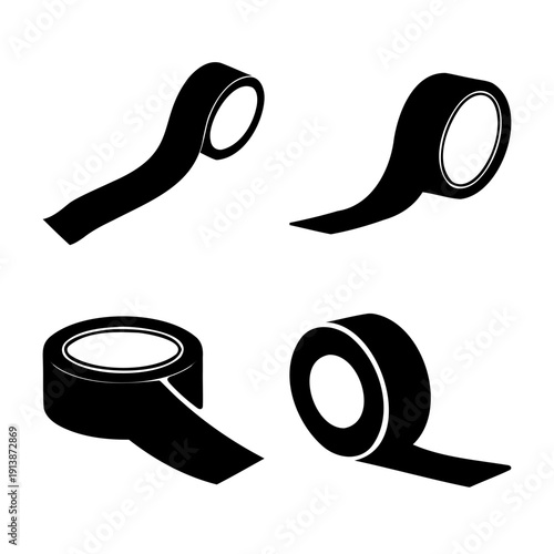 Collection of versatile tape rolls in black silhouette design for various applications